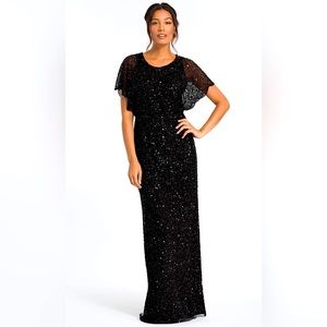 Adrianna Papell Black Sequin Evening Maxi Dress